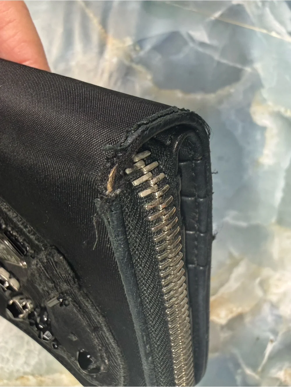 Prada Black Heart-Applique Zip Wallet